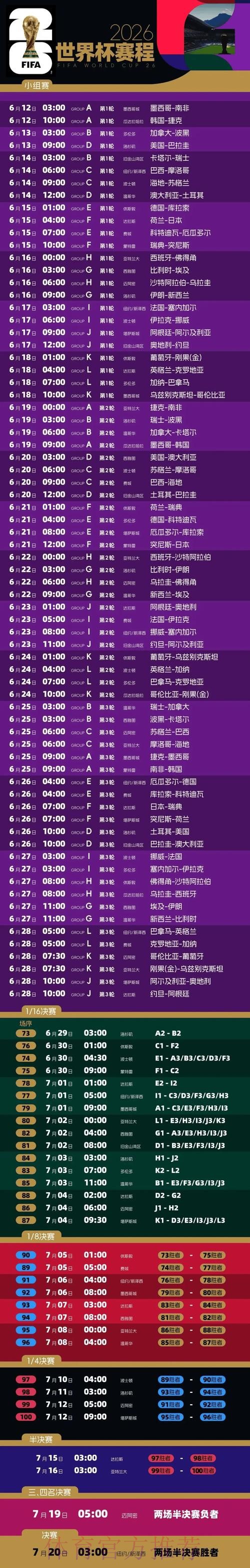 2026世界杯每日赛程今日高清直播直播平台